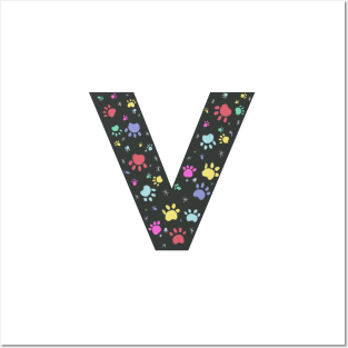 V letter  with colorful paw print Posters and Art